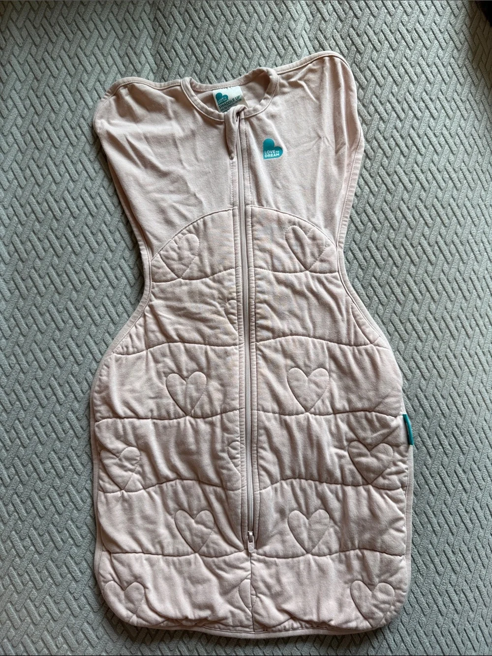 Love to dream Blush Pink Swaddle One-Piece with Heart Quilt